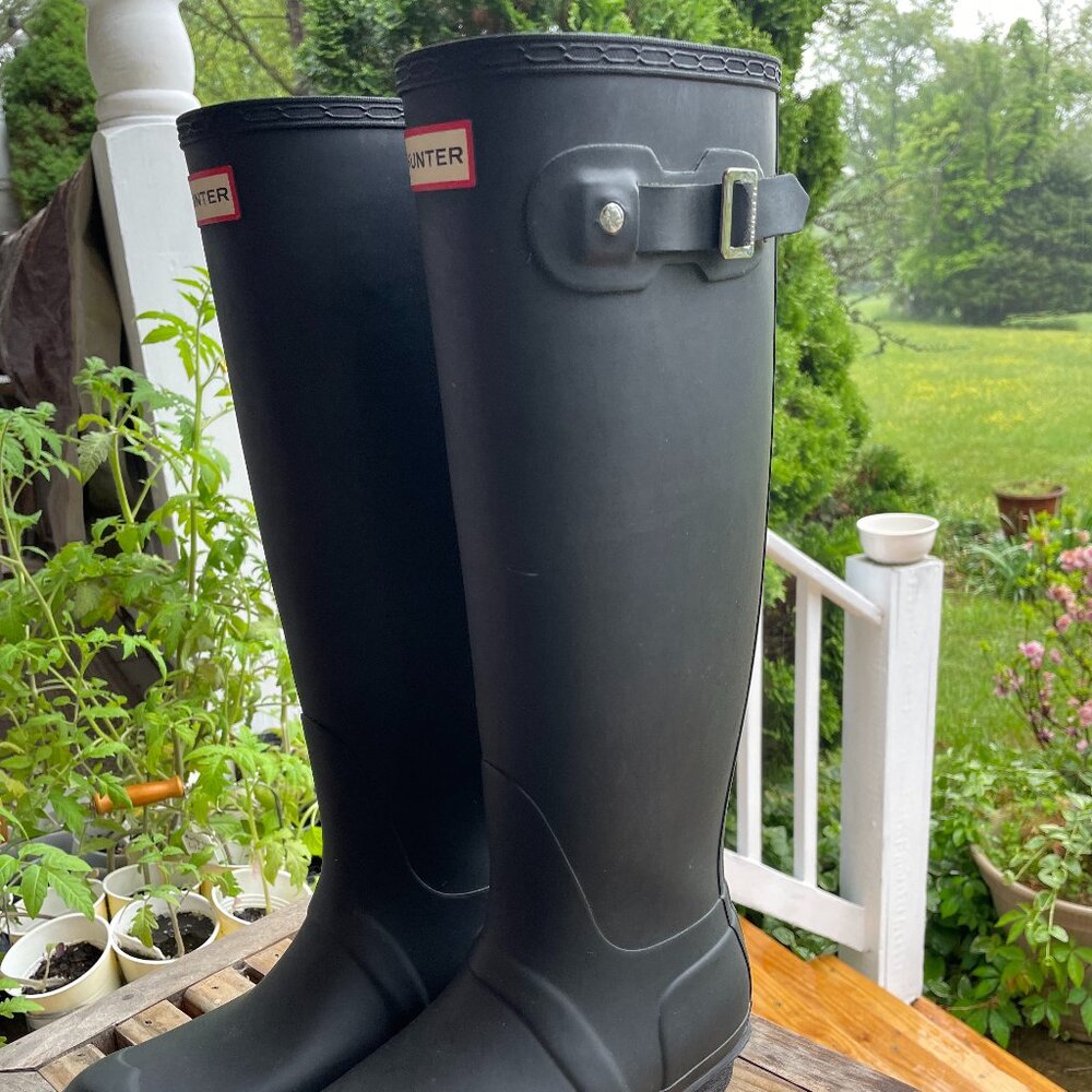 HUNTER Matte Black Knee High Tall Waterproof Rain Boots WOMEN’S SIZE 8
